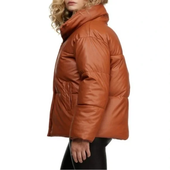 NVLT - Faux Leather Brown Puffer Coat - Size Small - Picture 4 of 6